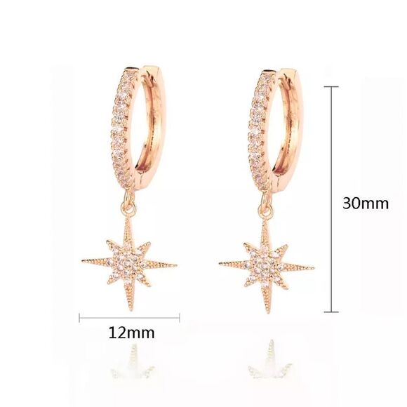 💎167💎 Celestial 24k Rose Gold Plated and Crystal Hoop Dangle Earrings - Picture 3 of 7